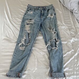 American Eagle Outfitters Light Blue Distressed Straight Leg Jeans